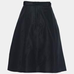 Pre Owned Prada Black Taffeta Silk Pleated Midi Skirt M