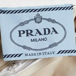 Pre Owned Prada Beige & Cream Stretch Cotton Pleated Shirt Dress L