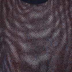 Prada Blue Lurex Perforated Knit Logo Detail Top M