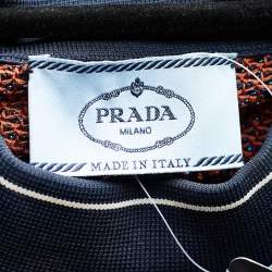 Prada Blue Lurex Perforated Knit Logo Detail Top M