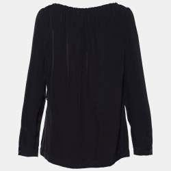 Prada Black Crepe Ruffle Trimmed Button Front Blouse L