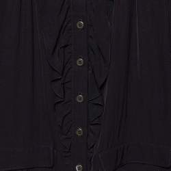 Prada Black Crepe Ruffle Trimmed Button Front Blouse L