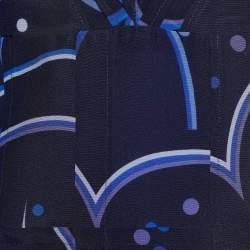 Prada Blue Geometric Print Crepe de Chine Silk Blouse L