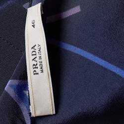 Prada Blue Geometric Print Crepe de Chine Silk Blouse L