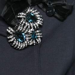 Prada Navy Blue Cotton & Silk Inset Applique Embellished T-Shirt S