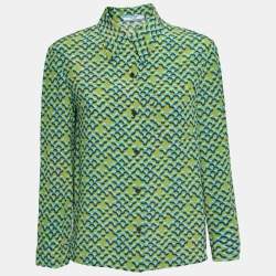 Prada Green Printed Silk Button Front Shirt M