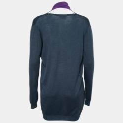 Pre Owned Prada Navy Blue Wool & Silk Neck Tie Detail Long Sleeve Sweater M