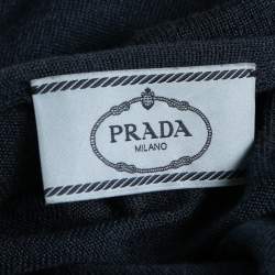 Pre Owned Prada Navy Blue Wool & Silk Neck Tie Detail Long Sleeve Sweater M