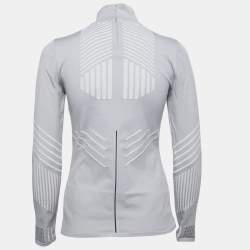 Prada Grey Patterned Knit Long Sleeve Mock Neck Top M