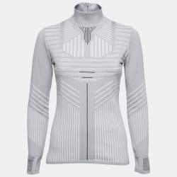 Prada Grey Patterned Knit Long Sleeve Mock Neck Top M