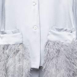 Prada Metallic Grey Satin Feather Detailed Pajama Suit L