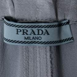 Prada Metallic Grey Satin Feather Detailed Pajama Suit L