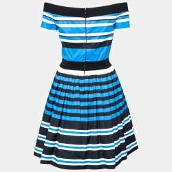 Pre Owned Prada Tricolor Striped Printed Cotton Pleated Dress M