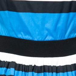 Pre Owned Prada Tricolor Striped Printed Cotton Pleated Dress M