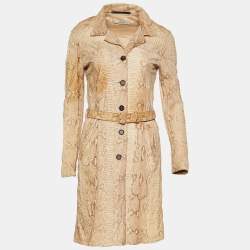 Prada Beige Python Skin Belted Coat S