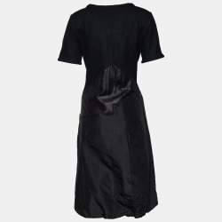 Prada Black Wool & Silk Gathered Hem Midi Dress L