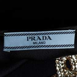 Pre Owned Prada Black Crepe Crystal Embellished Neck Mini Dress S