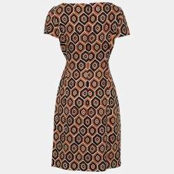 Prada Rustic Orange Geometric Print Wool Sheath Dress L