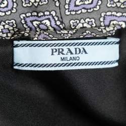 Prada Grey & Blue Paisley Print Silk Feather Cuff Robe Jacket L