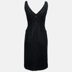 Pre Owned Prada Black Tweed Knit V-Neck Sleeveless Dress M