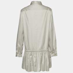 Prada Beige Cotton Gathered Hem Mini Shirt Dress L