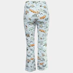 Pre Owned Prada Light Blue Hot Car Print Cotton Skinny Pants M 