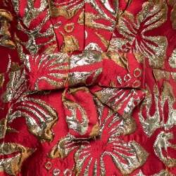 Prada Red Floral Jacquard Bow-Detail Midi Dress M   