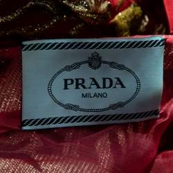 Prada Red Floral Jacquard Bow-Detail Midi Dress M   