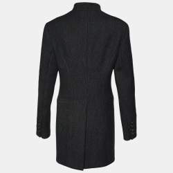Prada Vintage Dark Grey Striped Wool Double Breasted Peacoat L