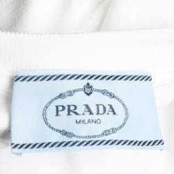 Pre Owned Prada White Cotton Knit Feather Trim T-Shirt M