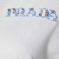Pre Owned Prada White Cotton Knit Feather Trim T-Shirt M