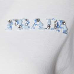 Pre Owned Prada White Cotton Knit Feather Trim T-Shirt M
