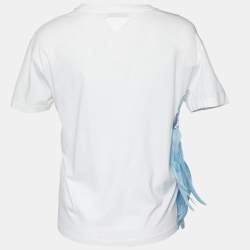 Pre Owned Prada White Cotton Knit Feather Trim T-Shirt M