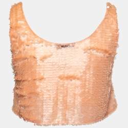 Prada Apricot Sequined Chiffon Sleeveless Crop Top S