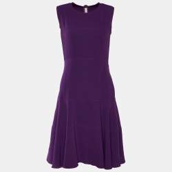 Pre Owned Prada Purple Crepe Paneled Sleeveless Midi Dress S
