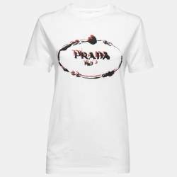 Prada White Cotton Logo Embroidered Crewneck T-Shirt S