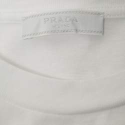 Prada White Cotton Logo Embroidered Crewneck T-Shirt S
