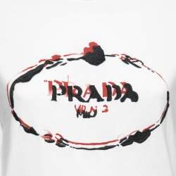 Prada White Cotton Logo Embroidered Crewneck T-Shirt S