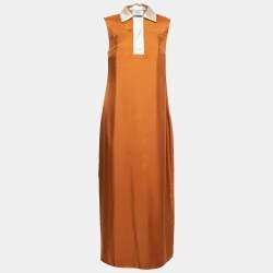 Prada Mustard Yellow Silk Collared Sleeveless Long Dress M