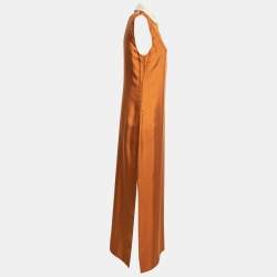 Prada Mustard Yellow Silk Collared Sleeveless Long Dress M