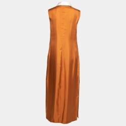 Prada Mustard Yellow Silk Collared Sleeveless Long Dress M