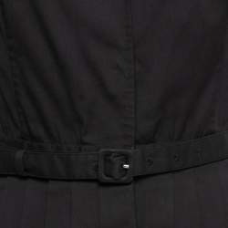 Prada Black Cotton Belted Pleated Midi Dress S