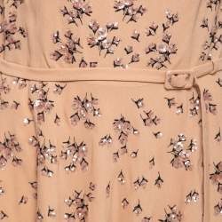 Pre Owned Prada Beige Embroidered Crepe Belted Midi Dress L