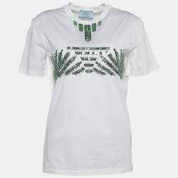 Pre Owned Prada White Jersey Sequined Crew Neck T-Shirt XS