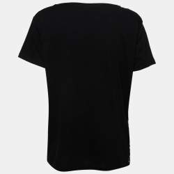 Prada Black Cotton Floral Appliqued Short Sleeve T-Shirt  L