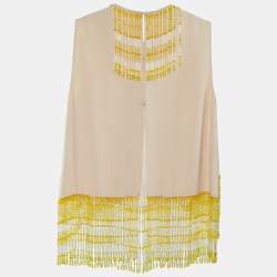 Prada Pale Pink Crepe Bead Tasseled Sleeveless Blouse S