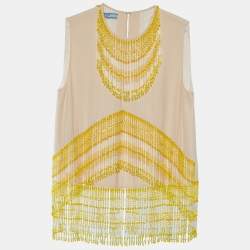 Prada Pale Pink Crepe Bead Tasseled Sleeveless Blouse S