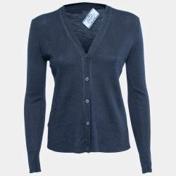 Prada Navy Blue Cashmere & Silk Knit Button Front Cardigan S