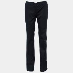 Prada Navy Blue Cotton Frayed Waist Detail Pants M