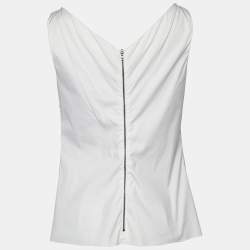 Prada White Cotton Draped Sleeveless Top M